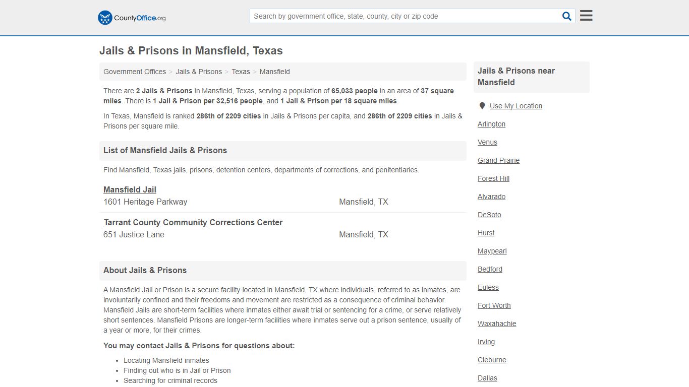 Jails & Prisons - Mansfield, TX (Inmate Rosters & Records)